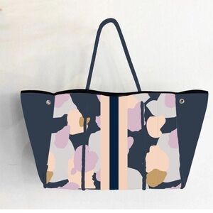 Neoprene Tote Bag Handbags for Women Large Beach Pool navy abstract